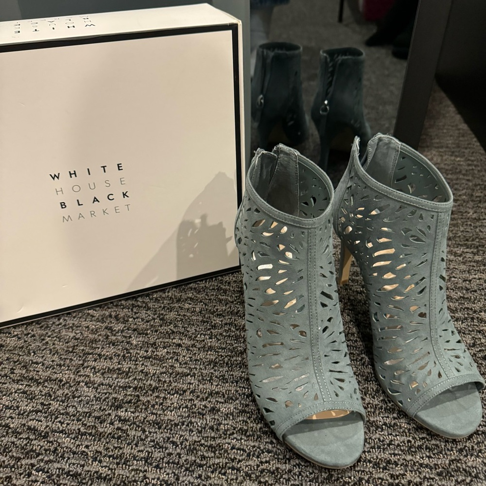 White House Black Market Teal Laser-Cut Peep-Toe Heels